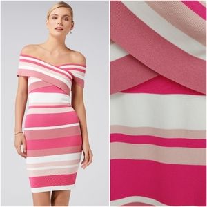 Ever New Pink, White & Blush Off-Shoulder Stripe Bodycon Mini Dress
